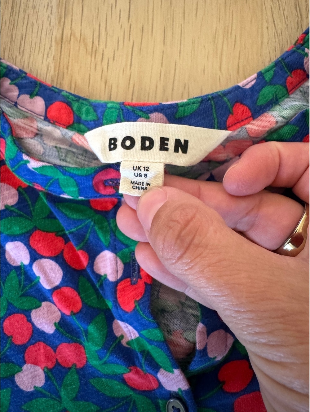 Boden Blue Cherry Print Cotton Button-Front Top - Whimsical Indie Sleaze (US 8) - Picture 2 of 6